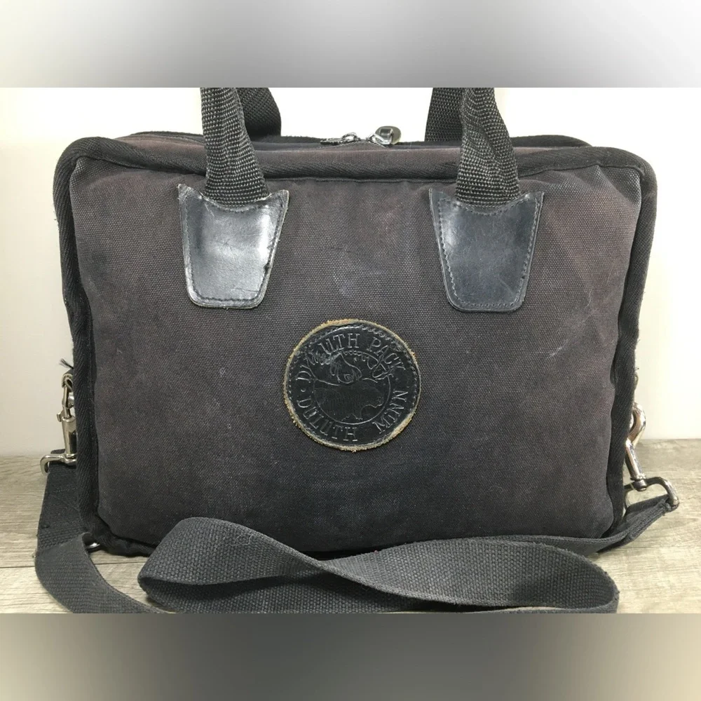 Duluth Pack Safari Briefcase Black Canvas & Leather Bag Business Everyday Travel